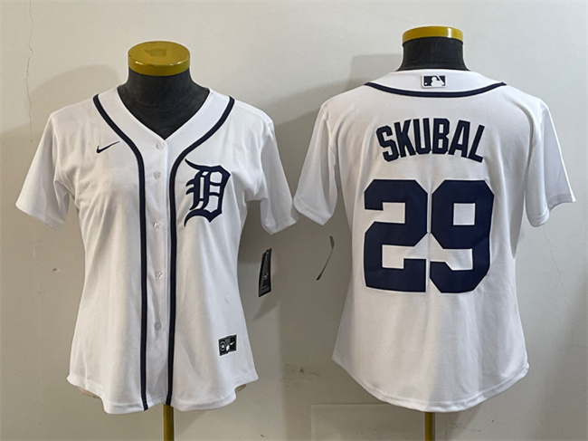 Women's Detroit Tigers #29 Tarik Skubal White Cool Base Stitched Baseball Jersey(Run Small) Women's Detroit Tigers #29 Tarik Skubal White Cool Base Stitched Baseball Jersey(Run Small)